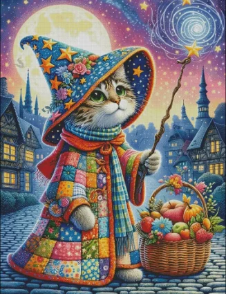 Magic Cat 14CT 16CT Printed On Canvas Cross Stitch DIY Set Chinese Pattern Kit Home Needlework Embroidery 129 Colors