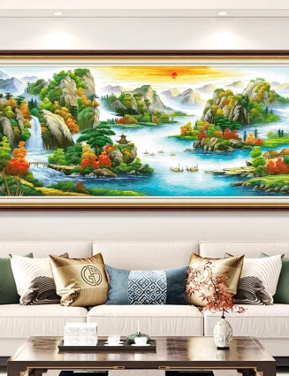 A Thousand Li of Rivers and Mountain 11CT DIY Chinese Kit Embroidery Pattern Printed Stampe Cross Stitch Cotton-thread Landscape